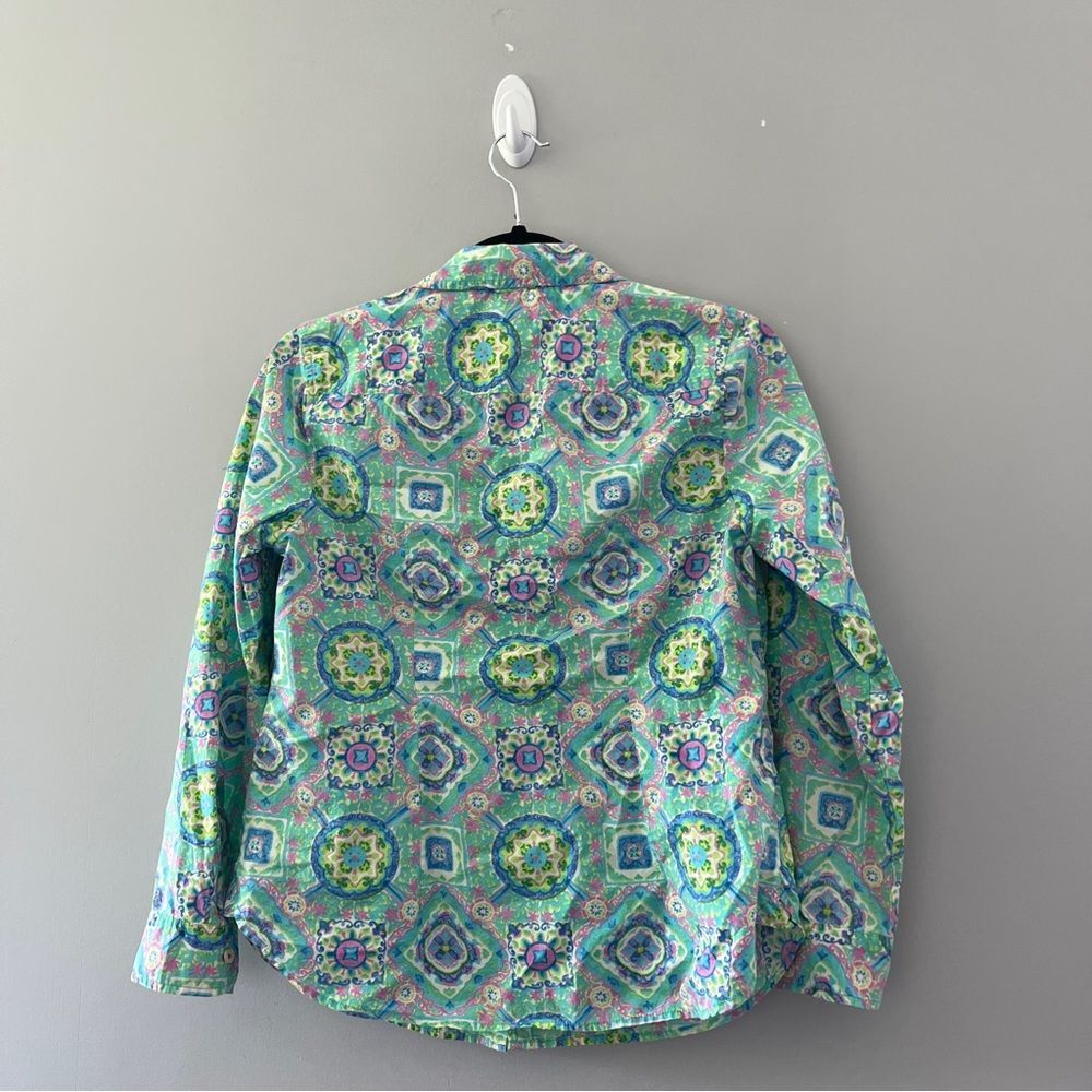 Talbots Colorful Geometric Print Button Up Blouse… - image 2